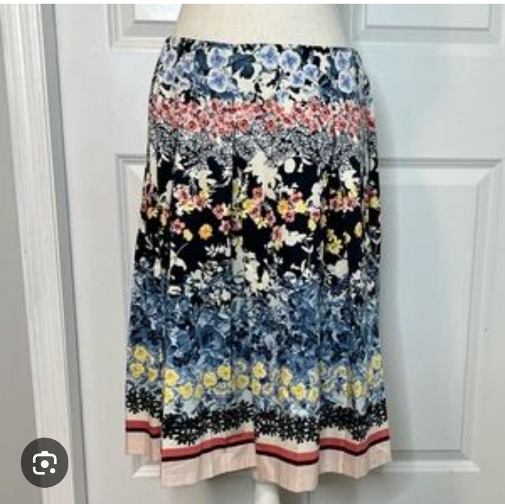 NWT TALBOTS FLORAL PINK & BLUE A-LINE PLEATED SKIRT 6